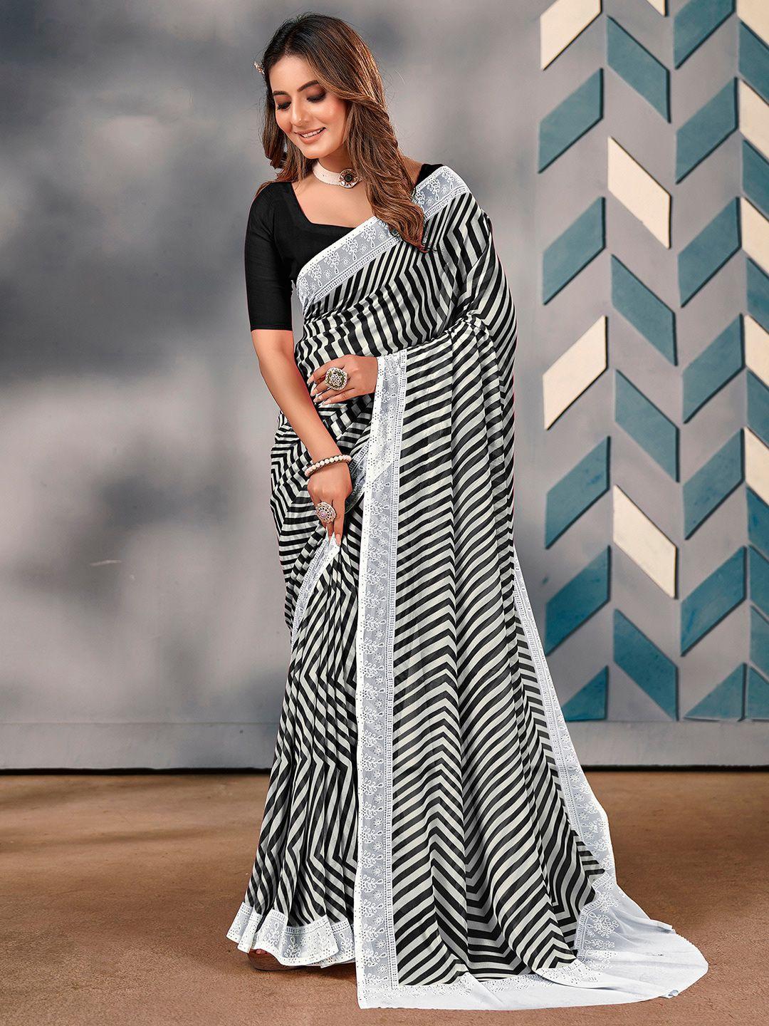 saree mall black striped schiffli pure georgette sarees