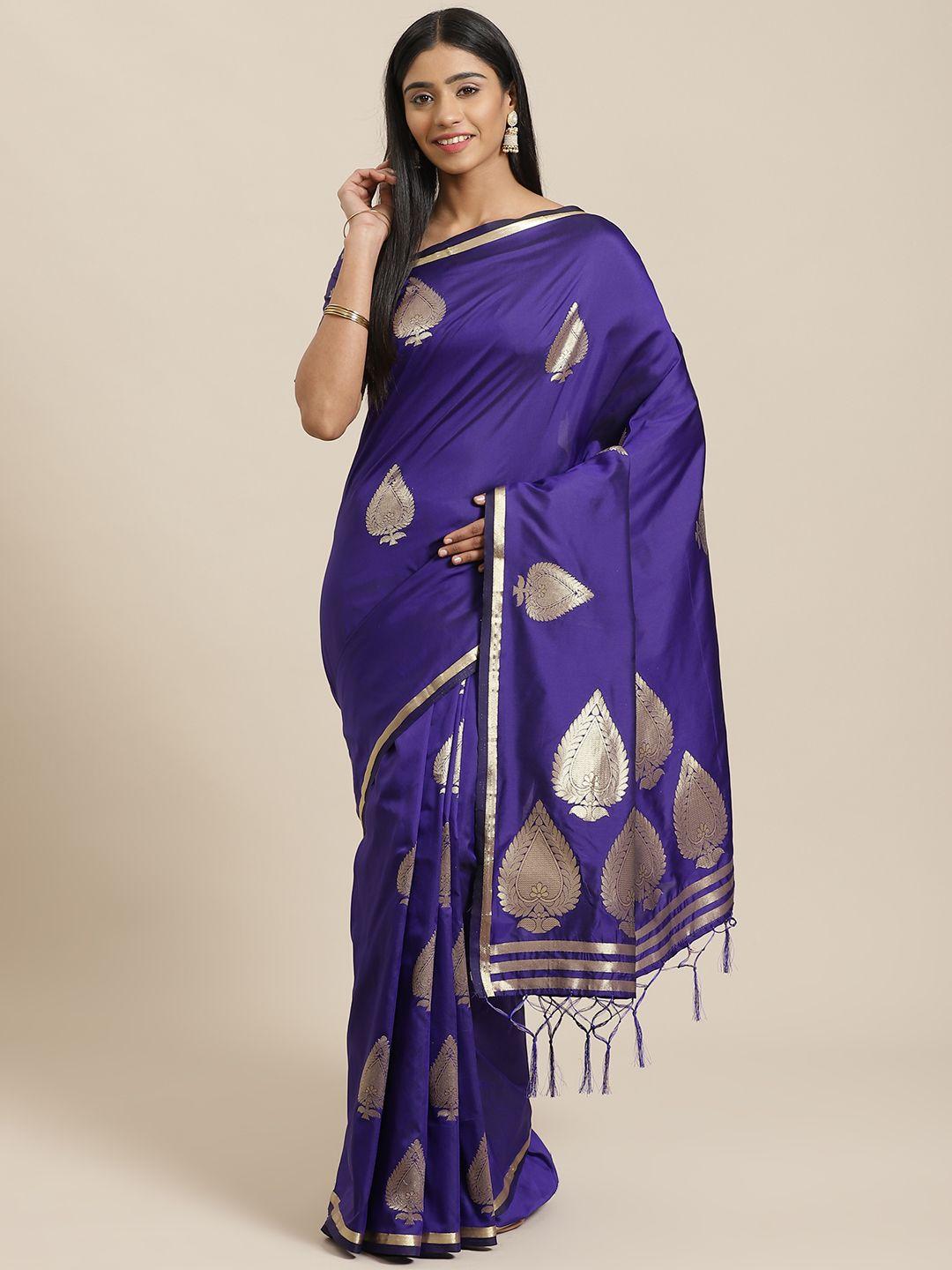 saree mall blue & golden woven design banarasi saree