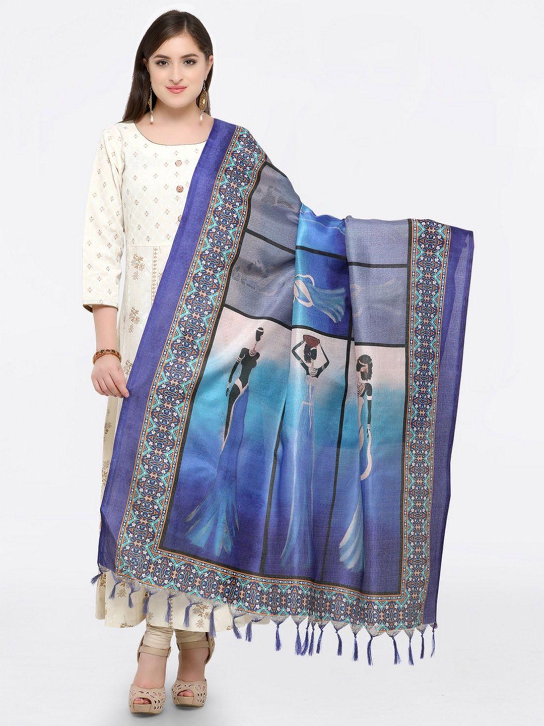 saree mall blue & grey printed dupatta