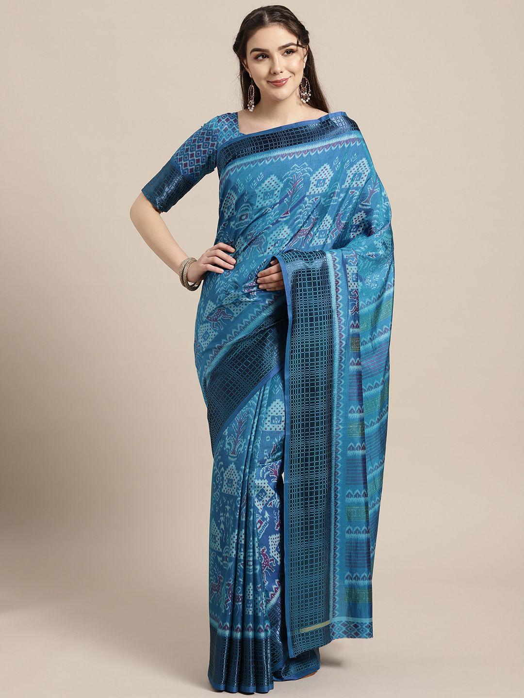 saree mall blue & purple printed saree