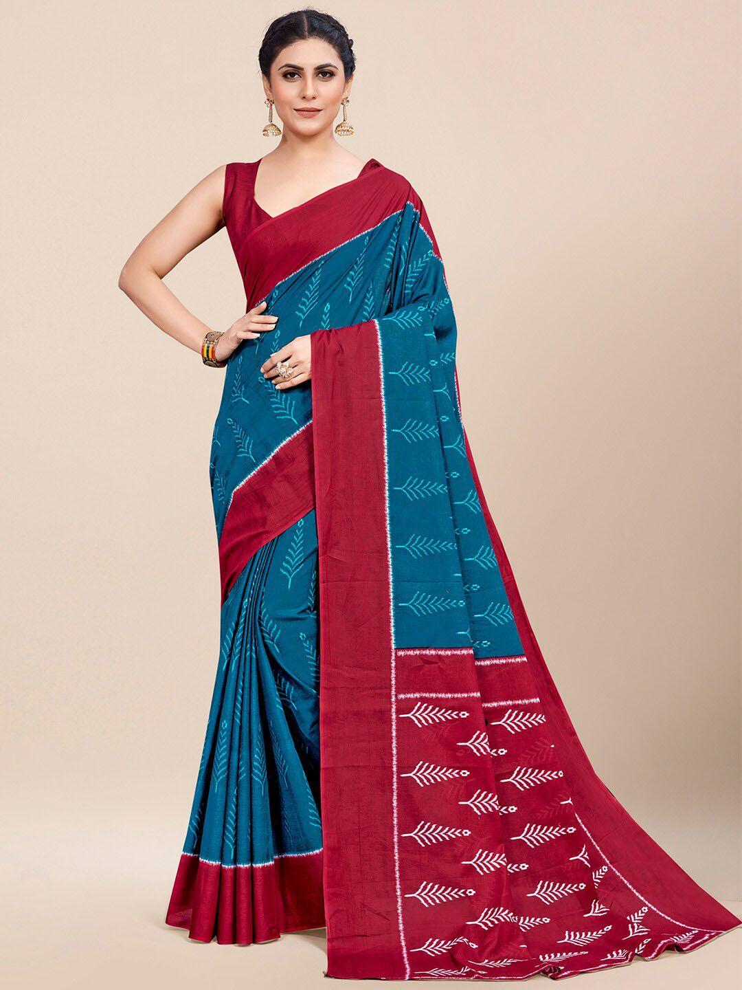 saree mall blue & red bagh pure cotton bagh sarees