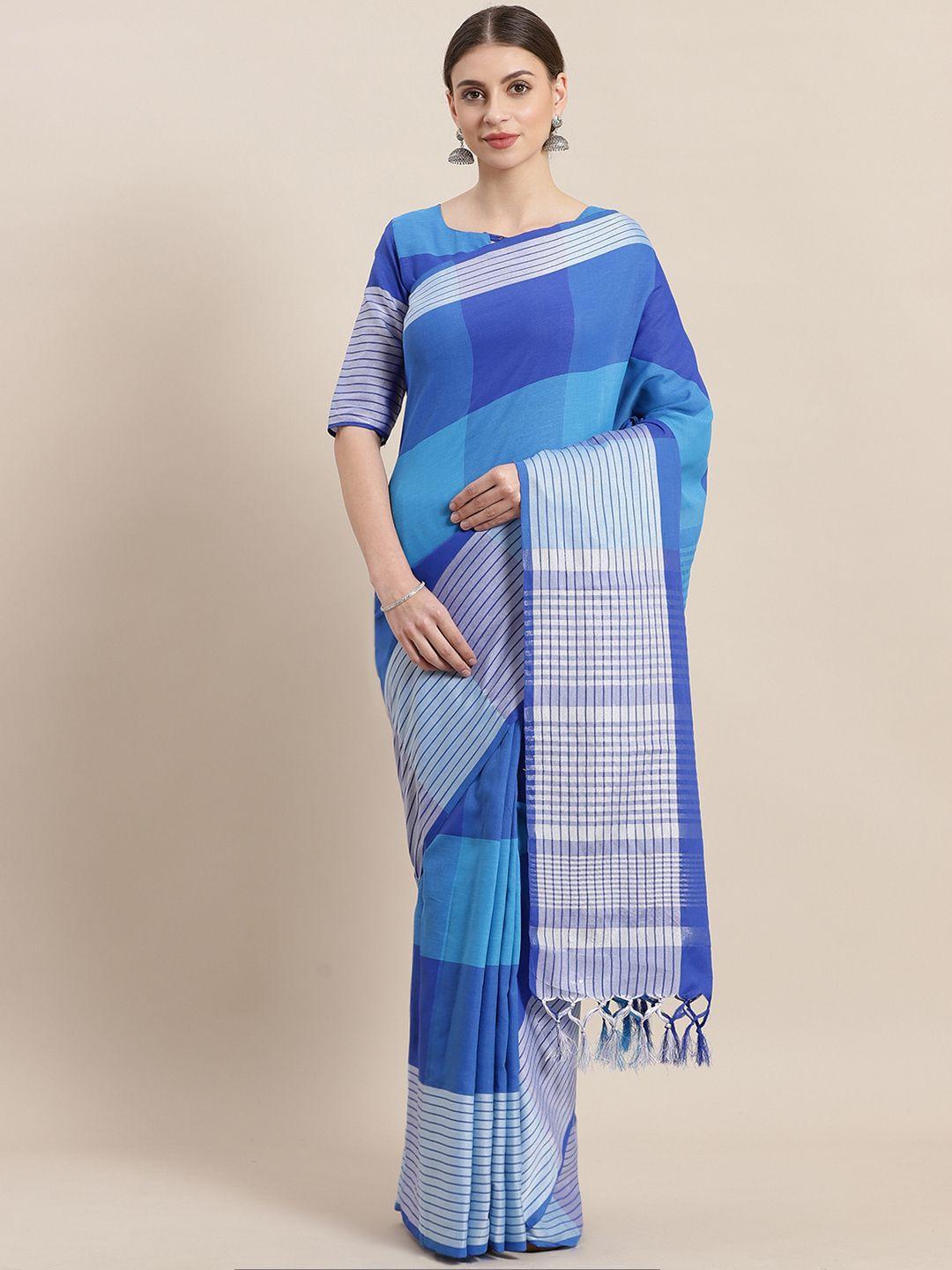 saree mall blue checked saree