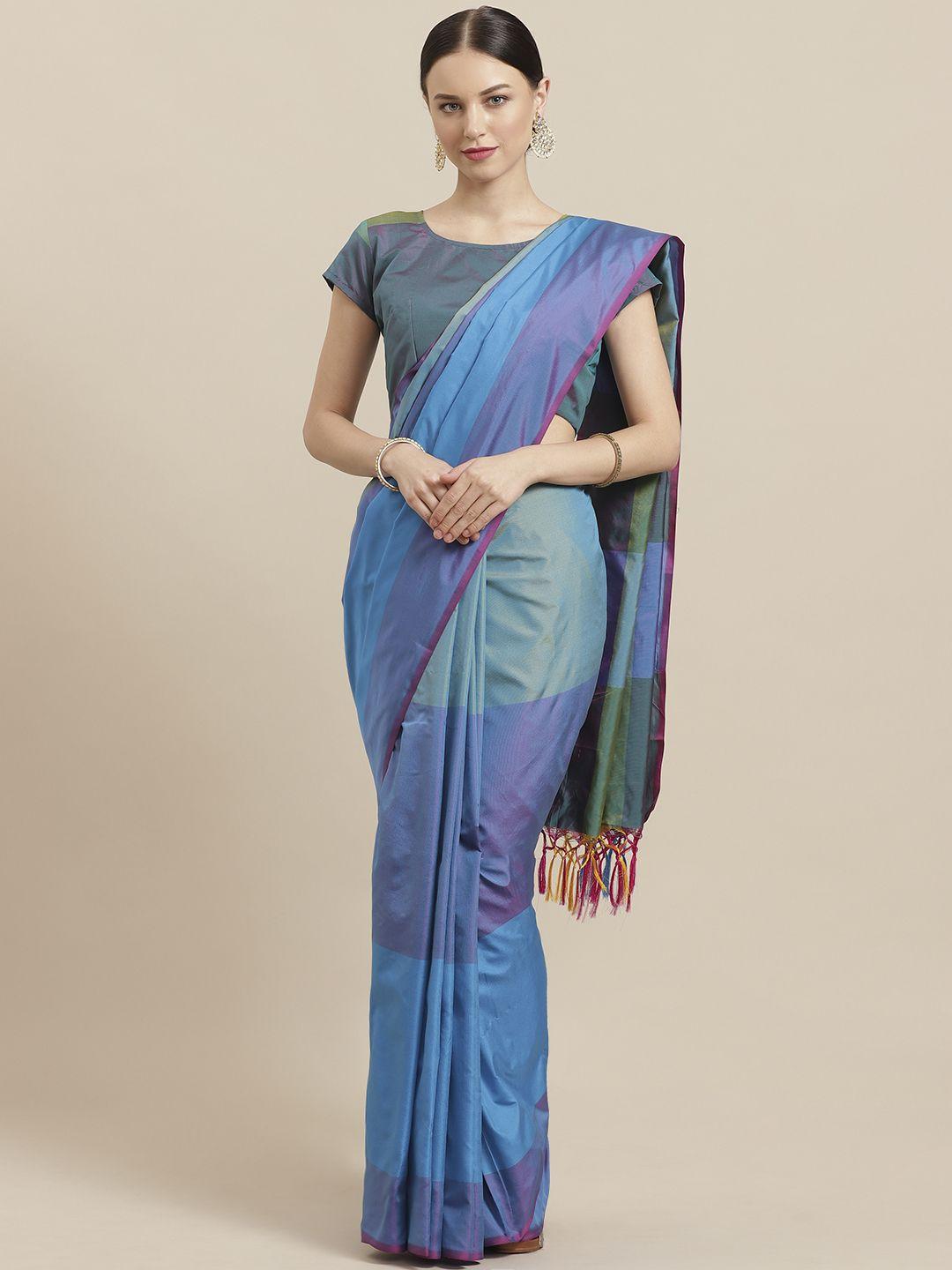 saree mall blue colourblocked maheshwari saree