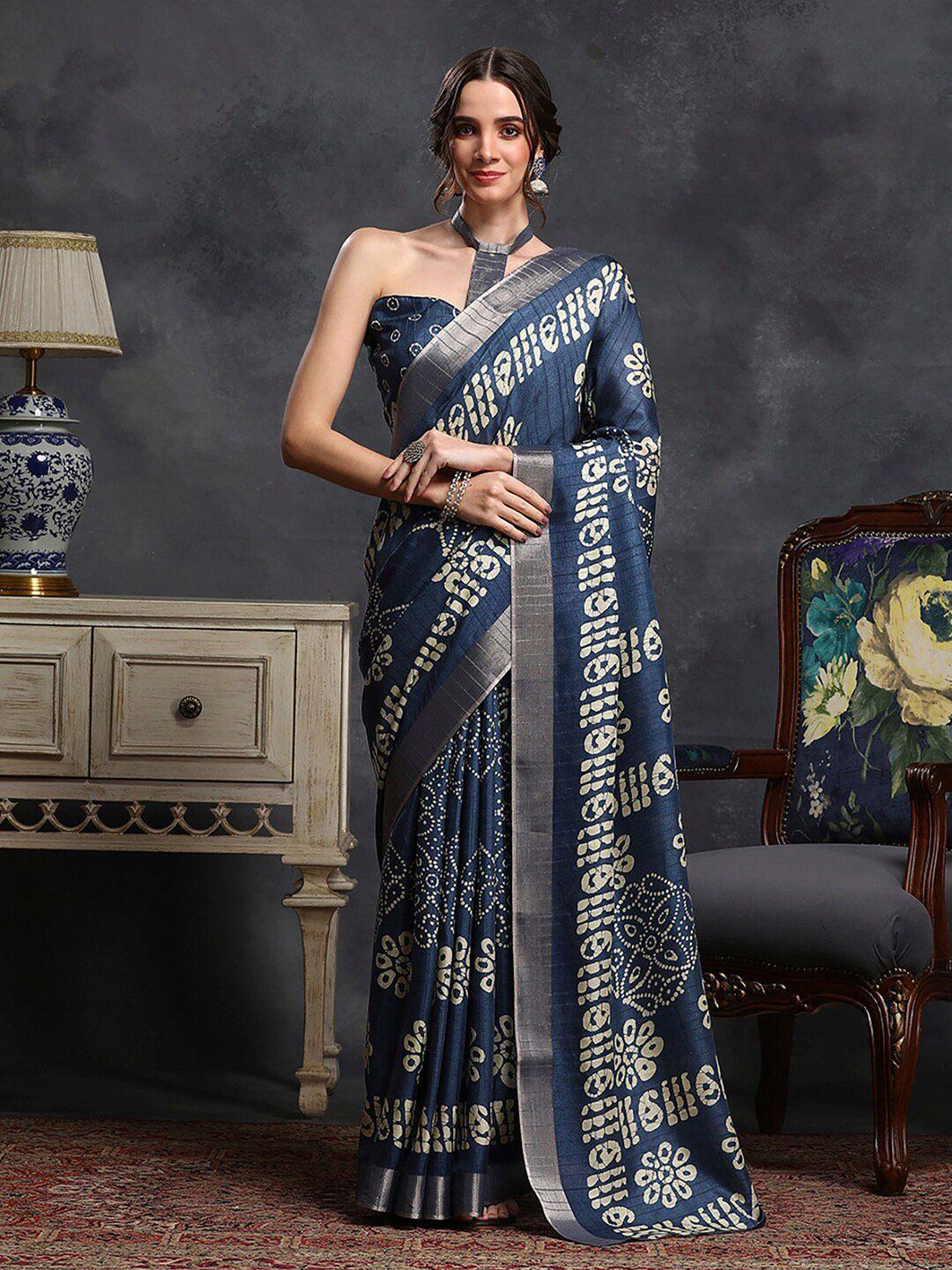 saree mall blue ethnic motifs zari silk blend designer sungudi sarees