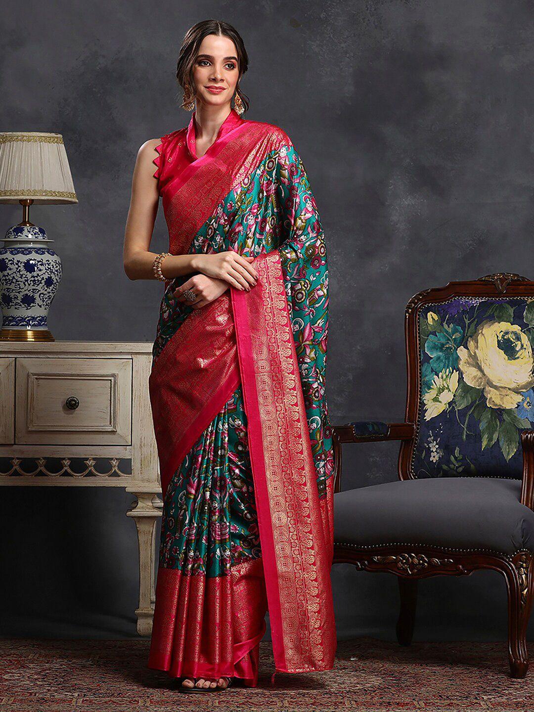 saree mall blue kalamkari silk blend designer sungudi sarees