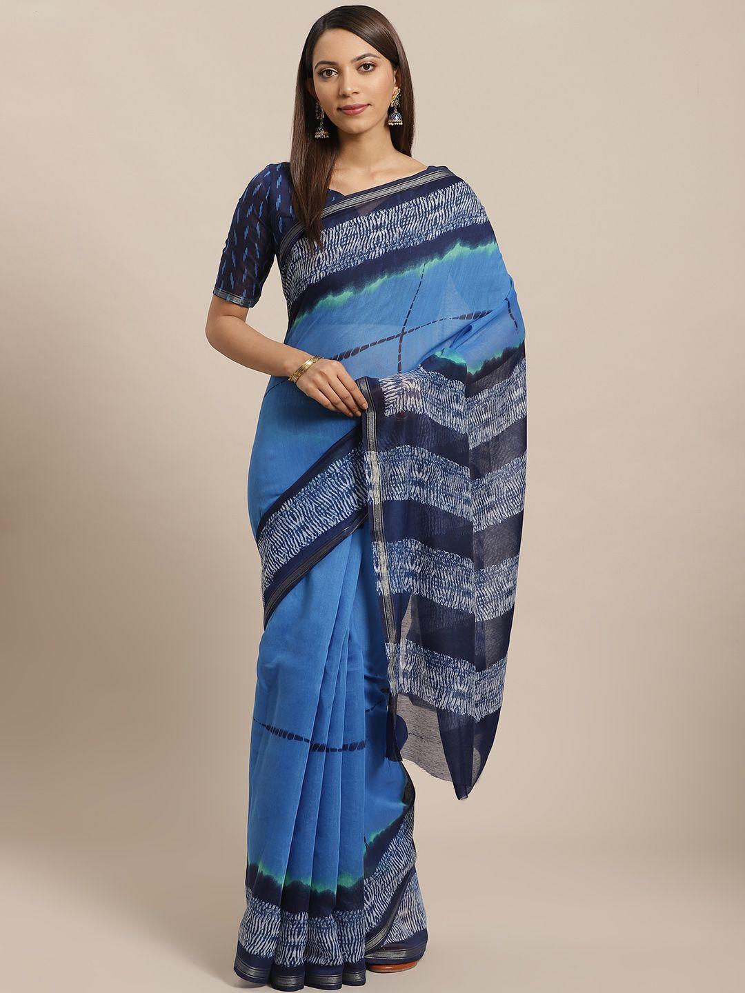 saree mall blue printed saree