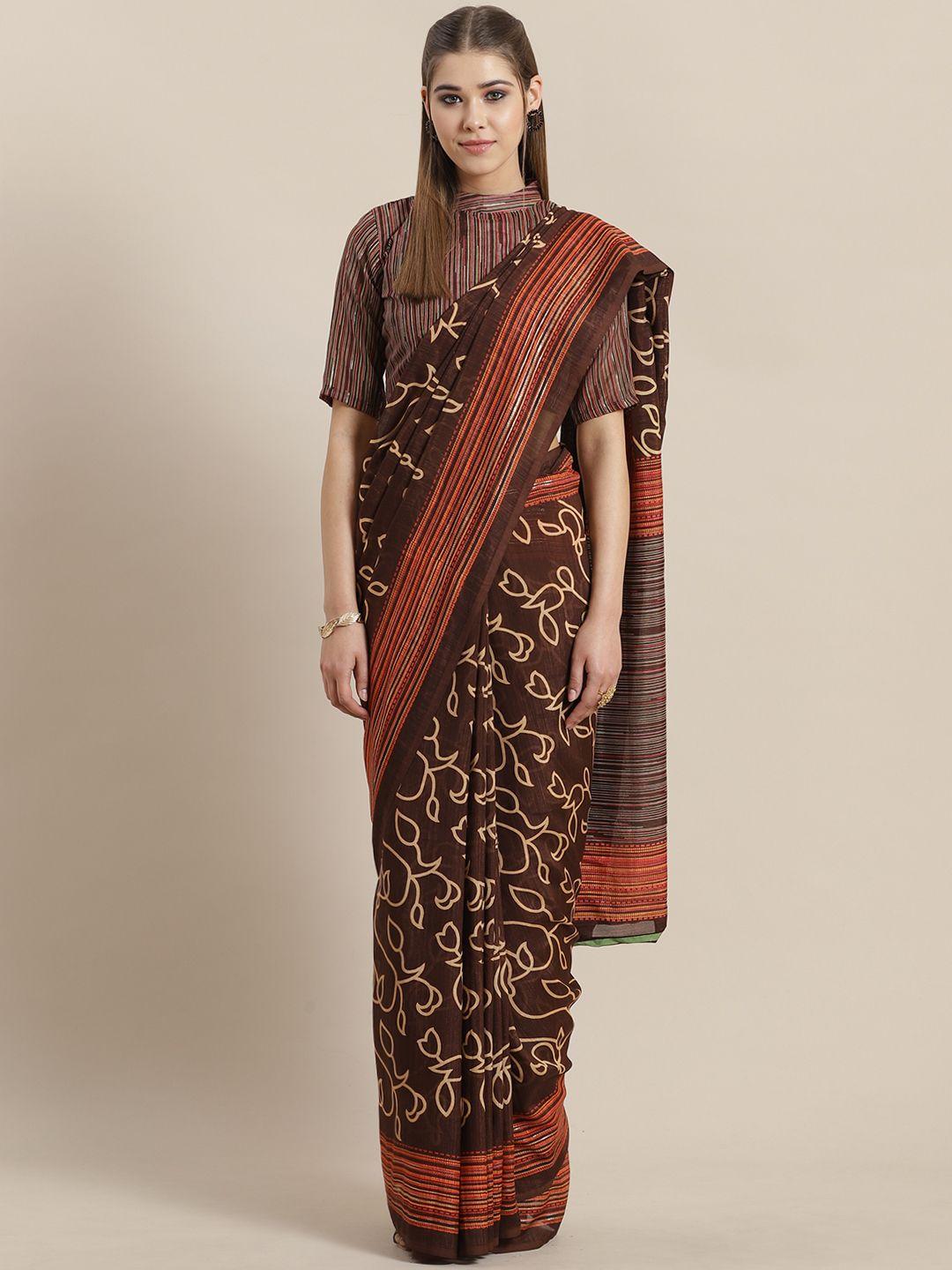 saree mall brown & beige printed saree