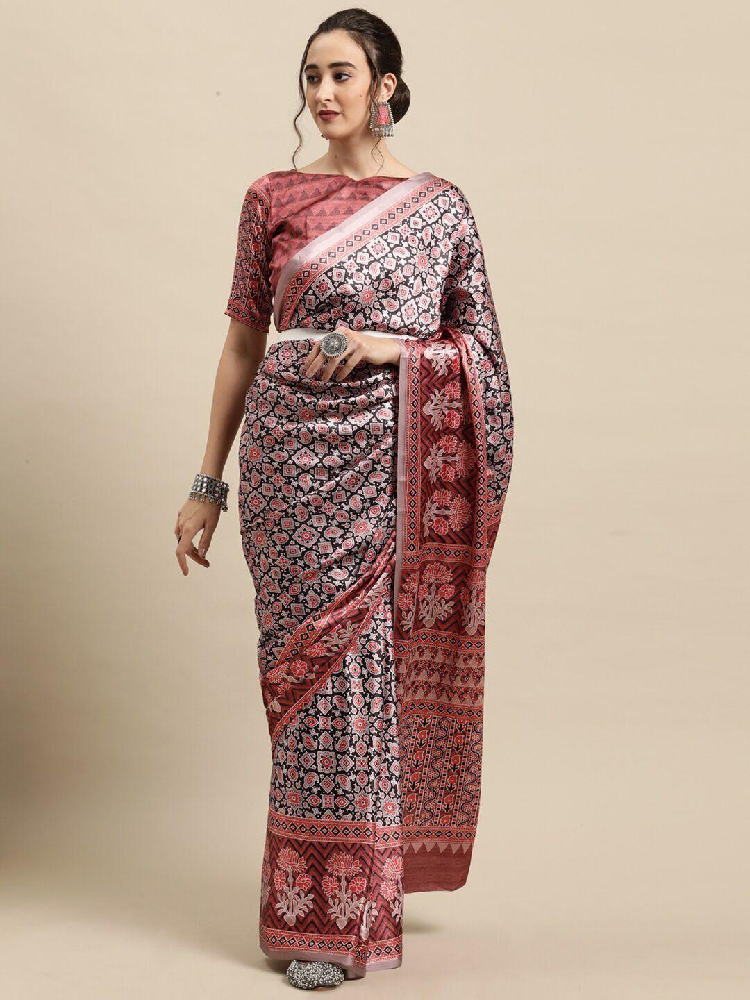 saree mall brown & black ethnic motifs sarees