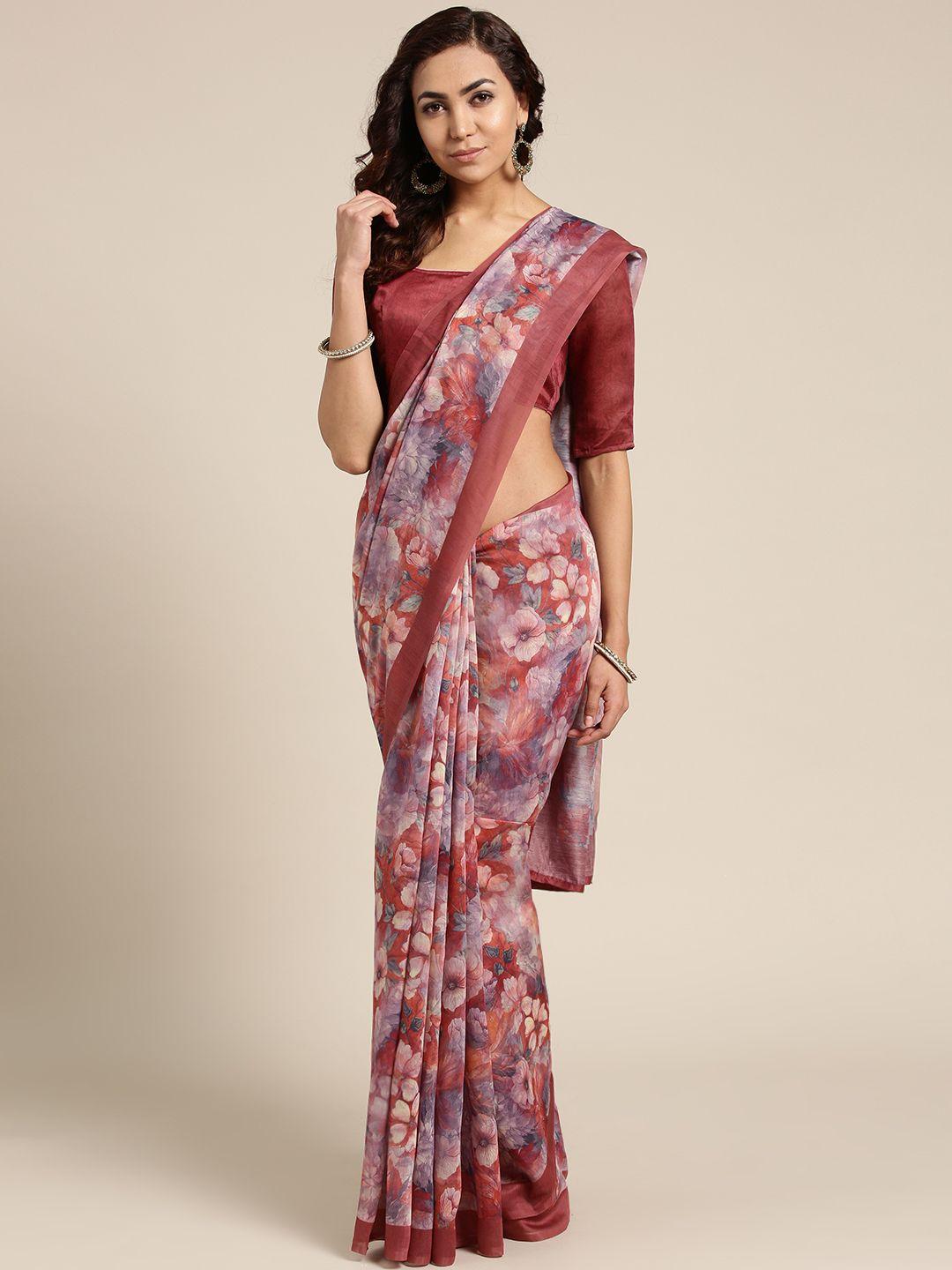 saree mall brown & purple printed saree