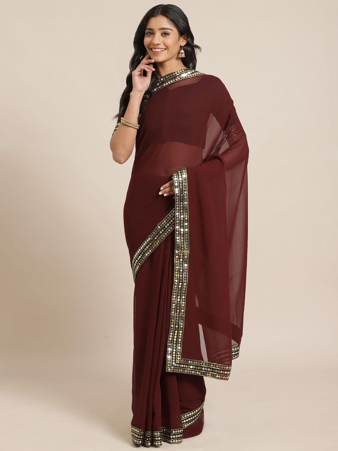 saree mall brown solid saree