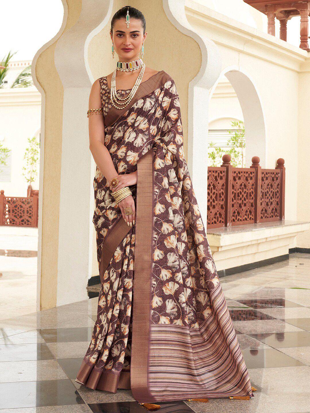 saree mall burgundy floral zari silk blend sungudi sarees