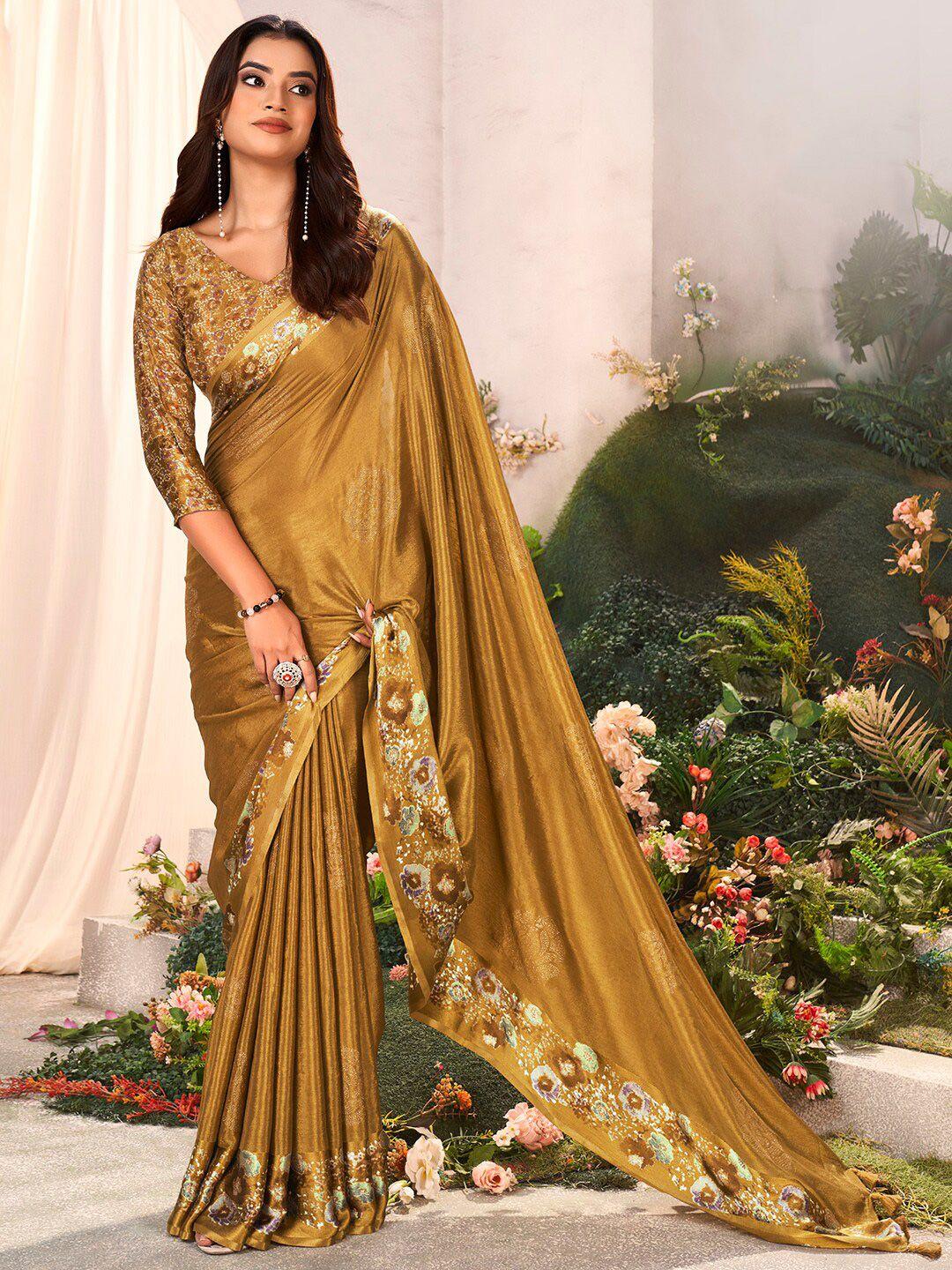 saree mall camel brown floral pure chiffon designer sarees