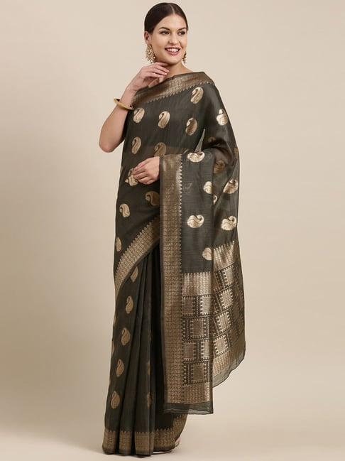 saree mall charcoal grey woven saree with unstitched blouse