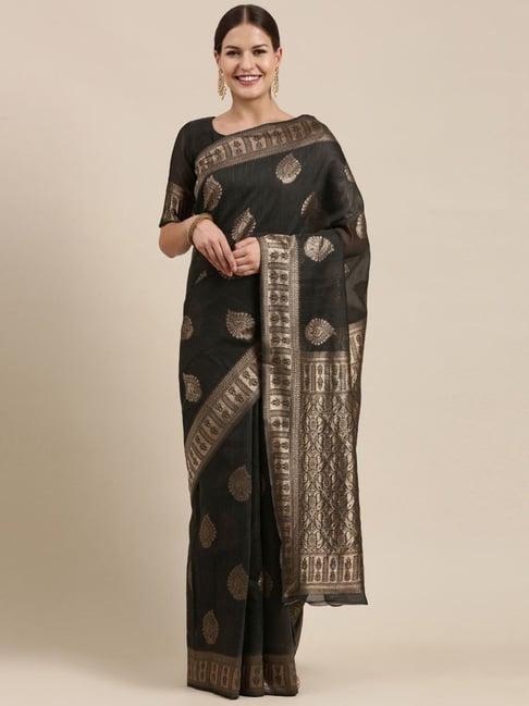 saree mall charcoal grey woven saree with unstitched blouse