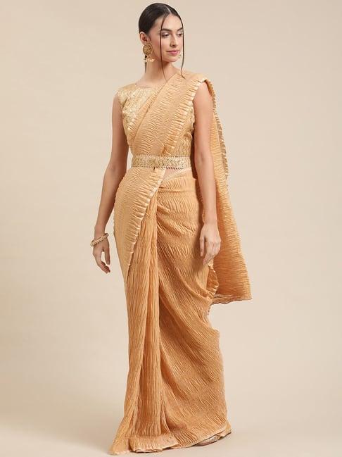 saree mall cream plain saree with unstitched blouse