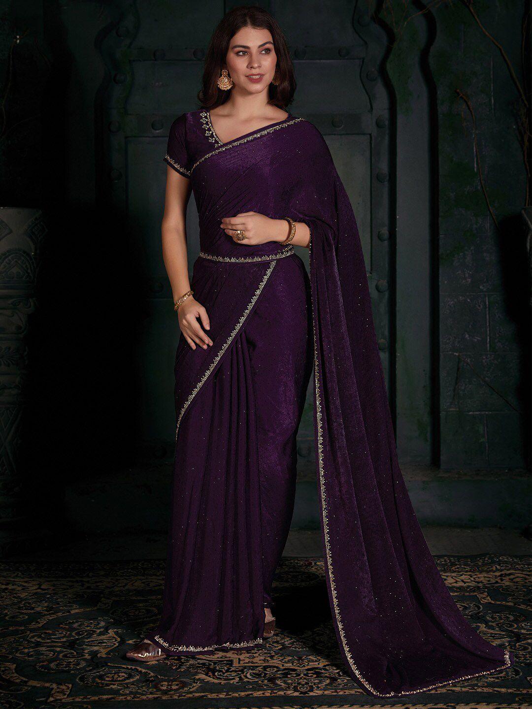 saree mall embellished beads & stones velvet saree