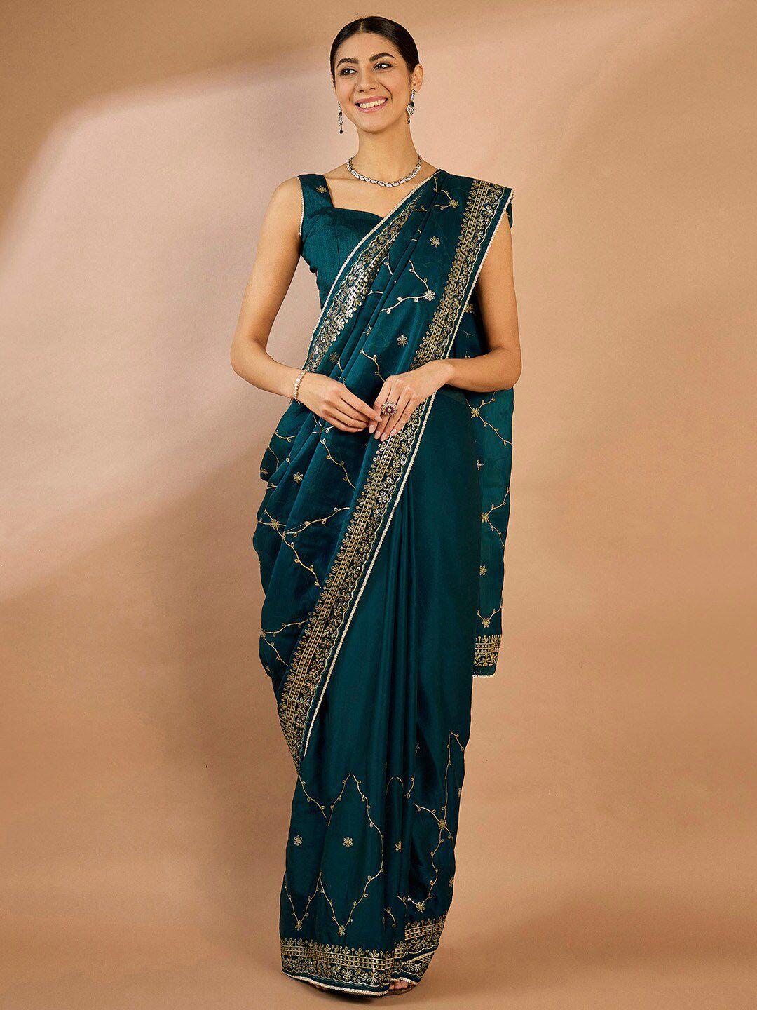 saree mall ethnic motifs embellished sequinned organza sarees