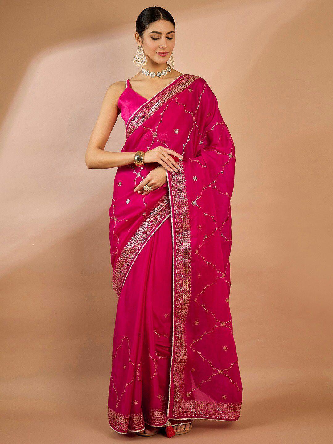 saree mall ethnic motifs embellished sequinned organza sarees