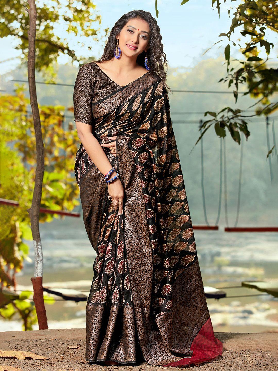 saree mall ethnic motifs printed woven design bordered zari sungudi saree