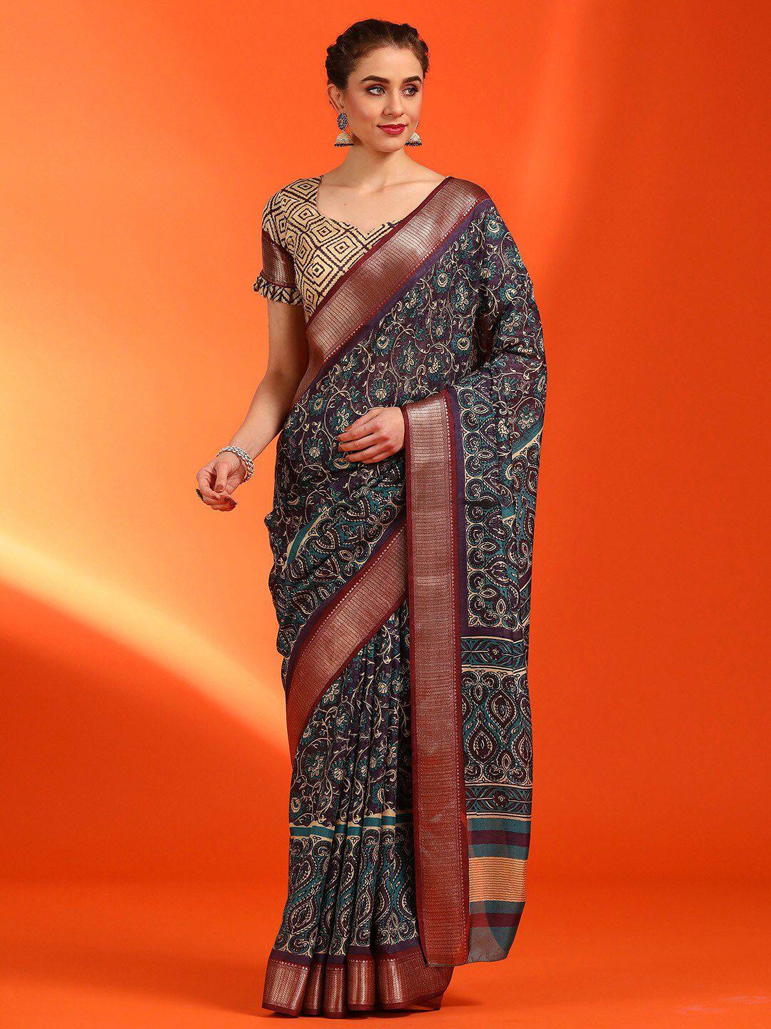 saree mall ethnic motifs printed zari silk blend sungudi sarees