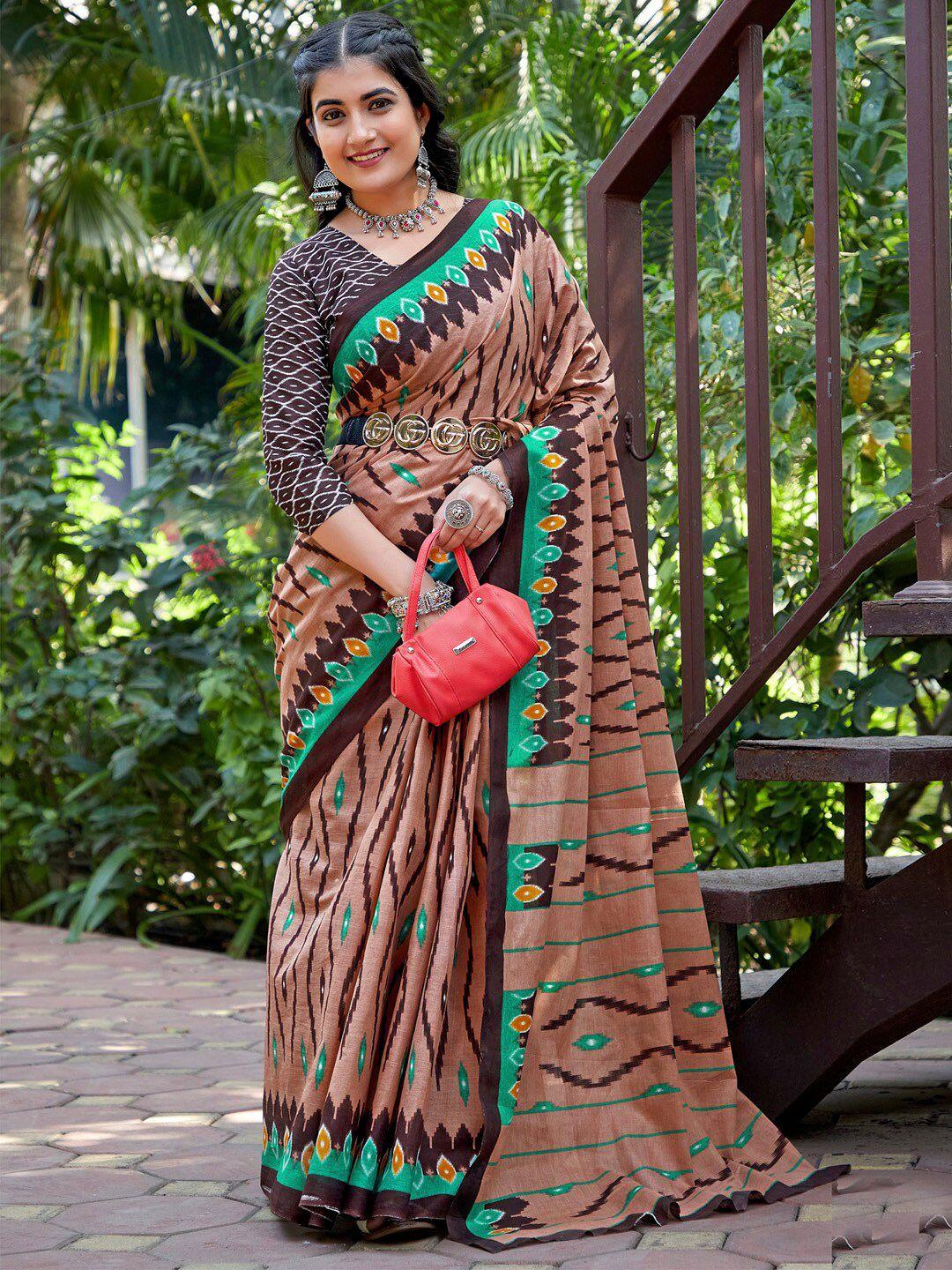 saree mall ethnic motifs pure cotton ikat sarees