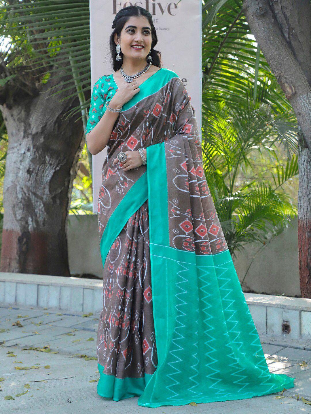 saree mall ethnic motifs pure cotton ikat sarees