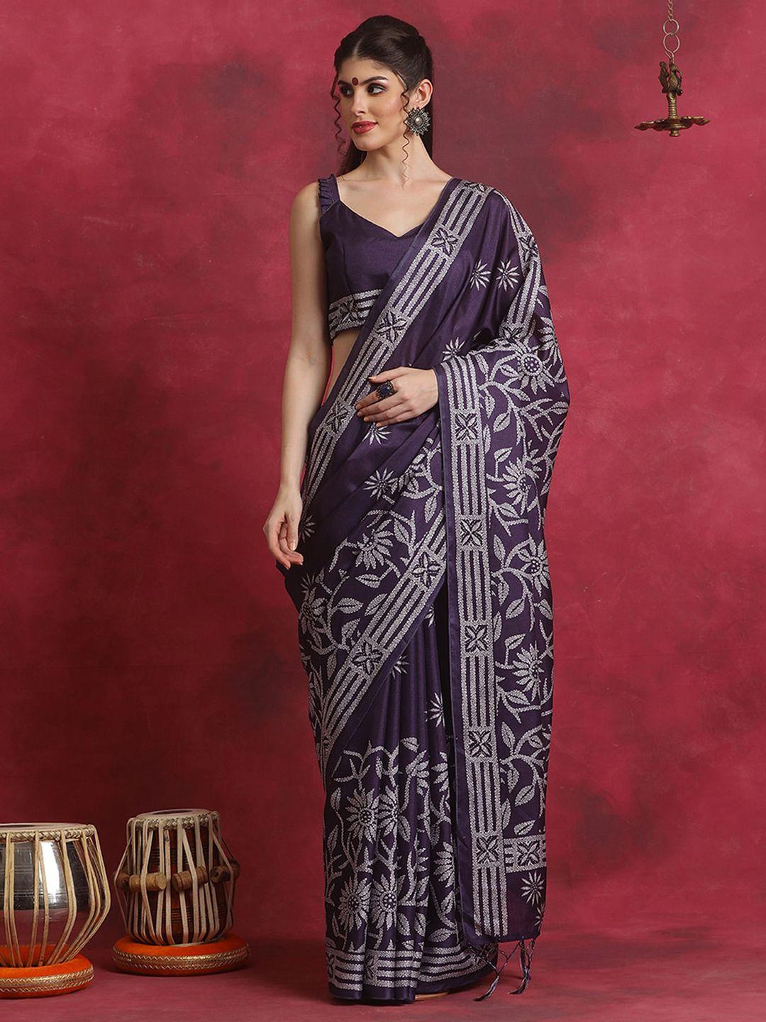 saree mall ethnic motifs silk blend block print sarees