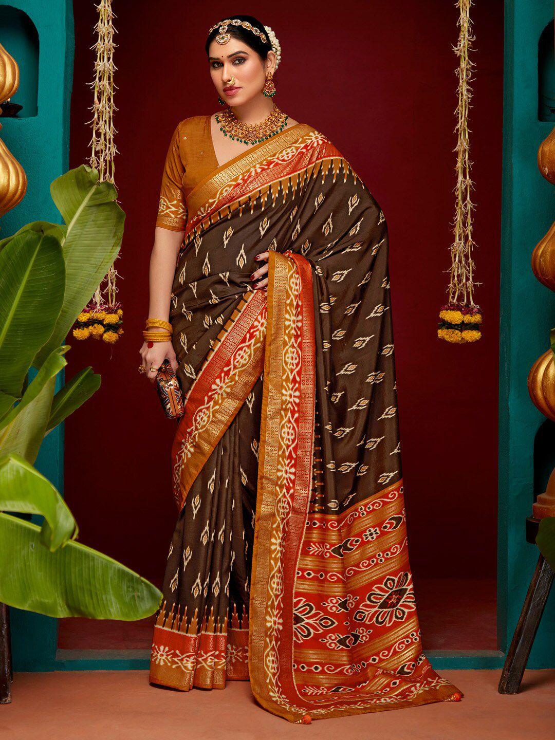 saree mall ethnic motifs zari silk blend designer ikat sarees