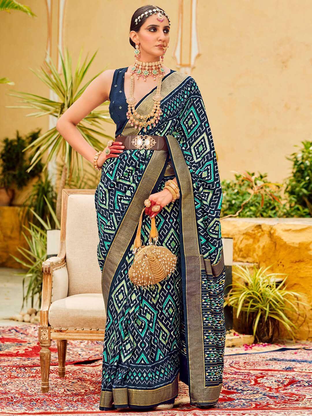 saree mall ethnic motifs zari silk blend ikat sarees