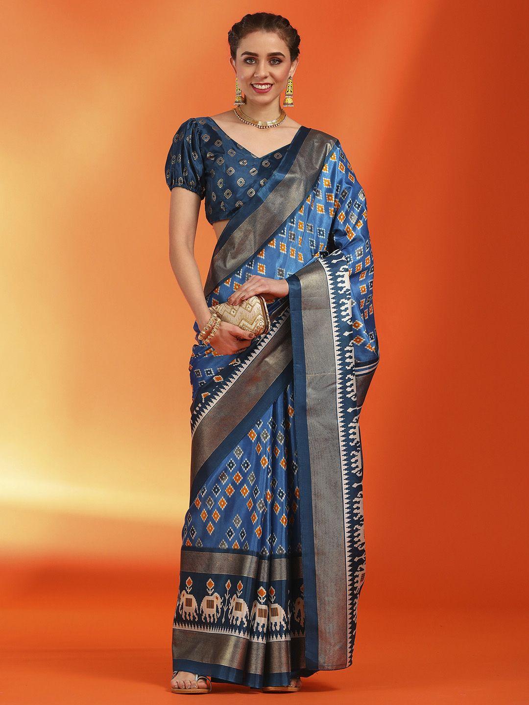 saree mall ethnic motifs zari silk blend pochampally sarees