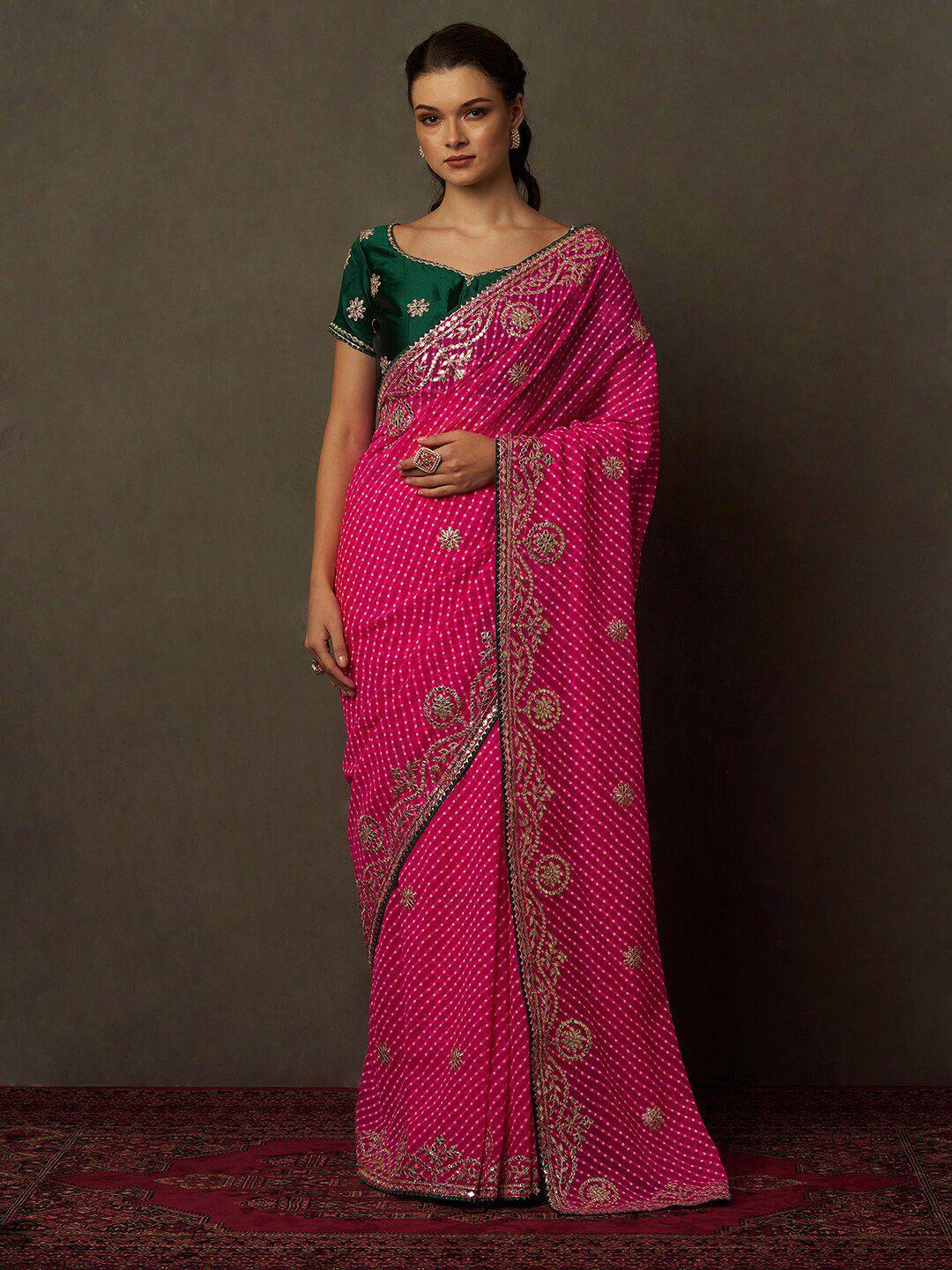 saree mall floral embroidered pure georgette bandhani sarees