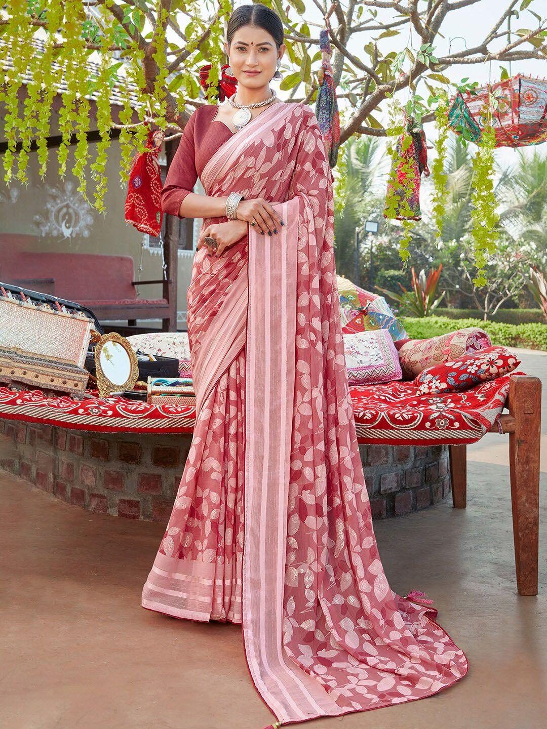 saree mall floral printed pure chiffon block print saree