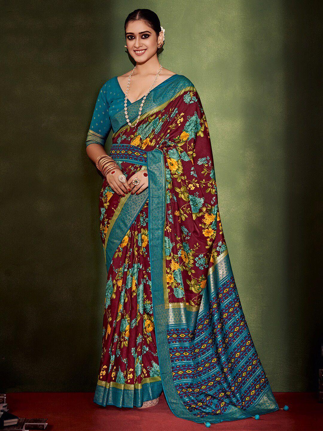 saree mall floral printed zari bagh sarees