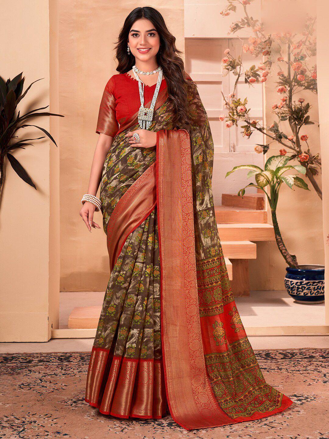 saree mall floral printed zari detail sarees