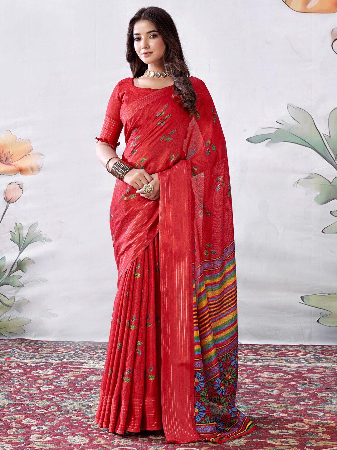 saree mall floral printed zari jute silk sarees