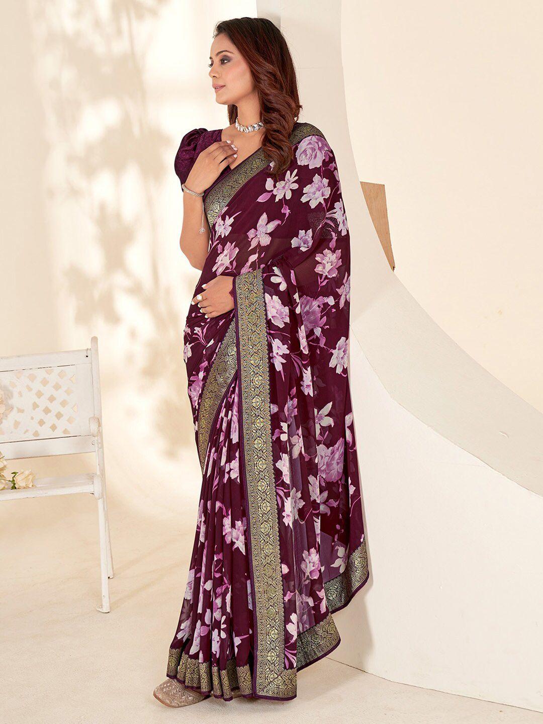 saree mall floral printed zari pure georgette bagh sarees
