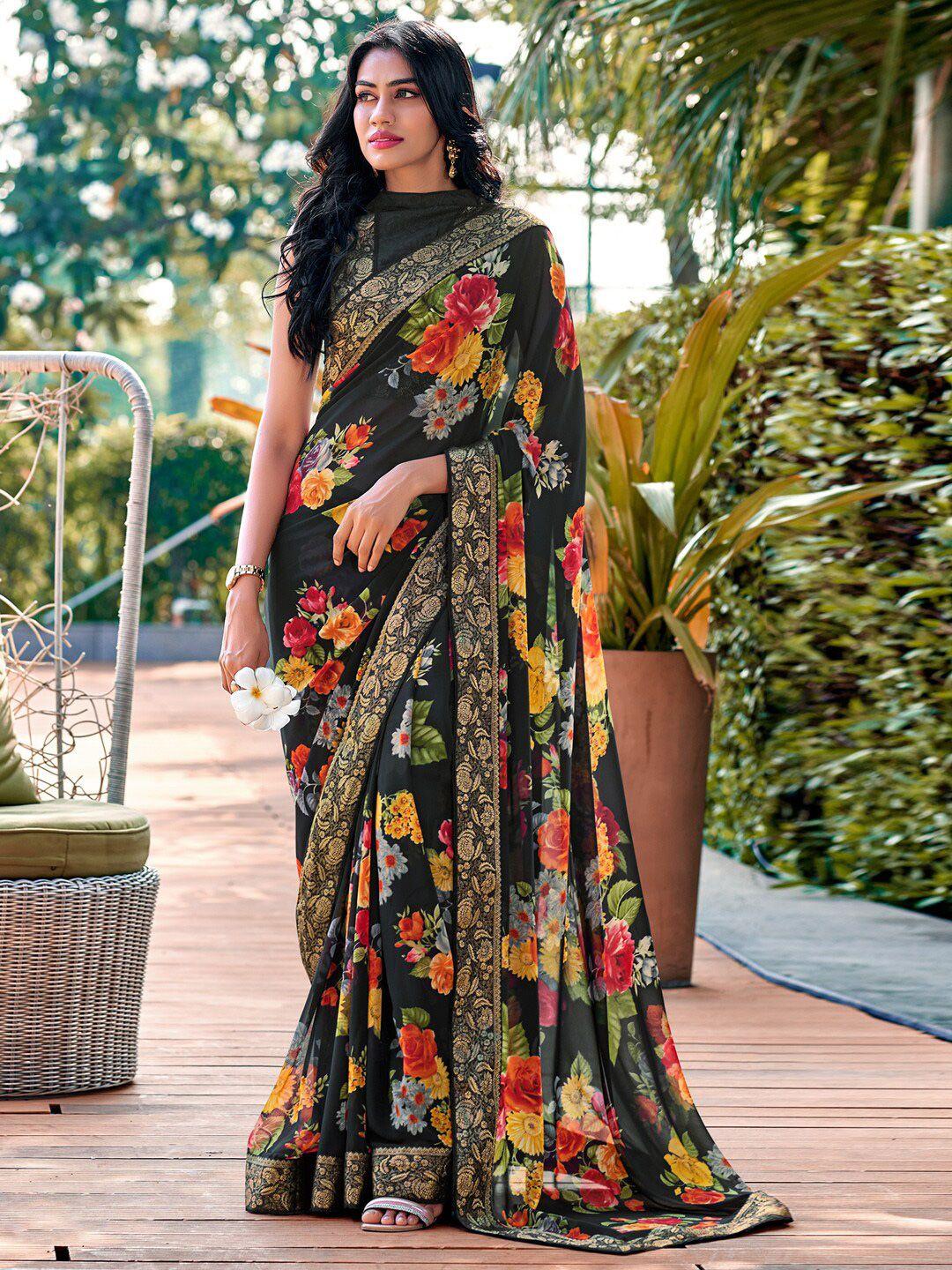 saree mall floral printed zari sarees