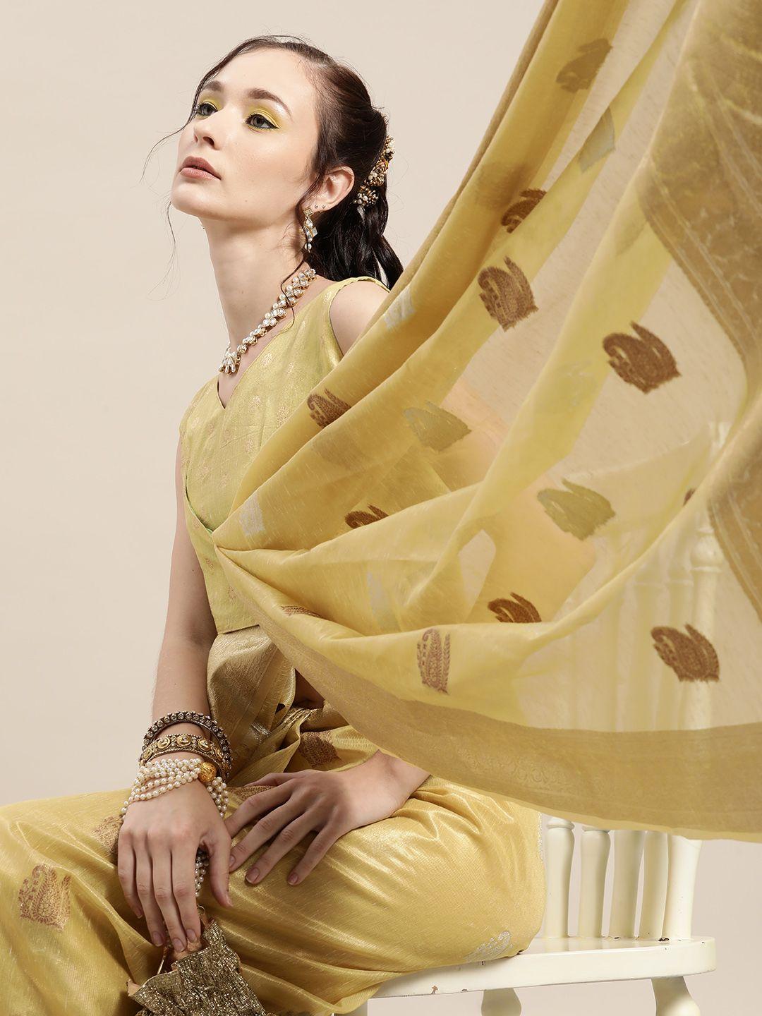 saree mall floral silk blend saree with woven design border