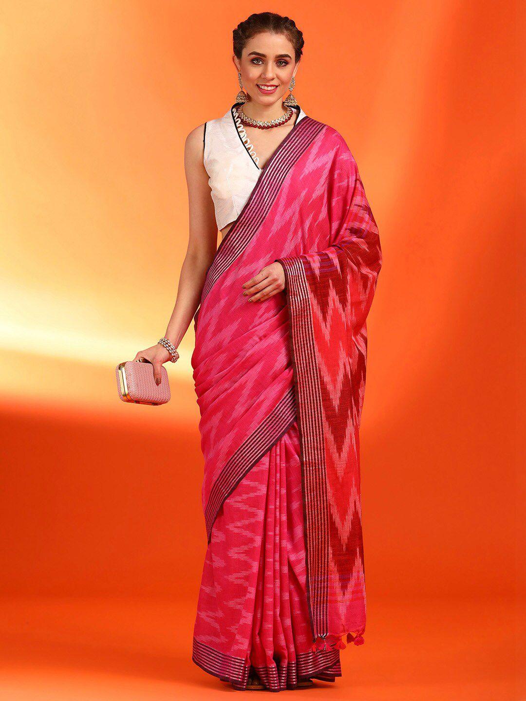 saree mall geometric printed cotton zari pochampally sarees