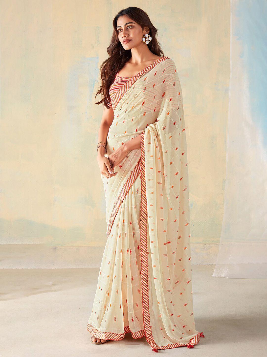 saree mall geometric printed gotta patti pure georgette sarees