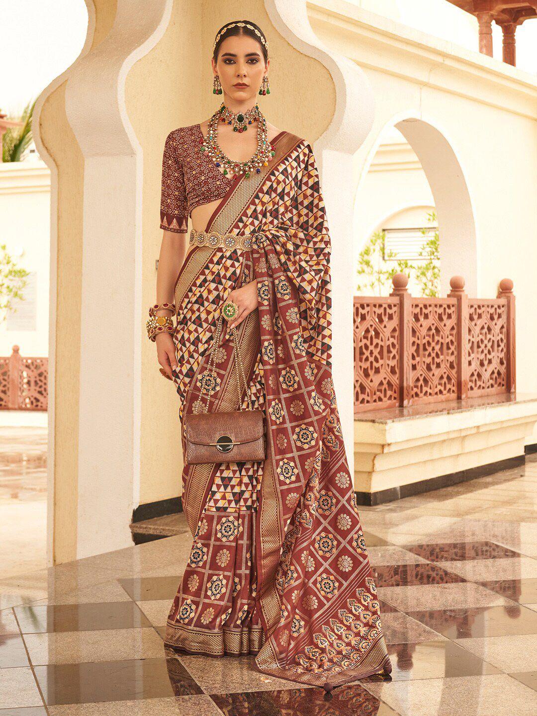 saree mall geometric printed zari detail sarees