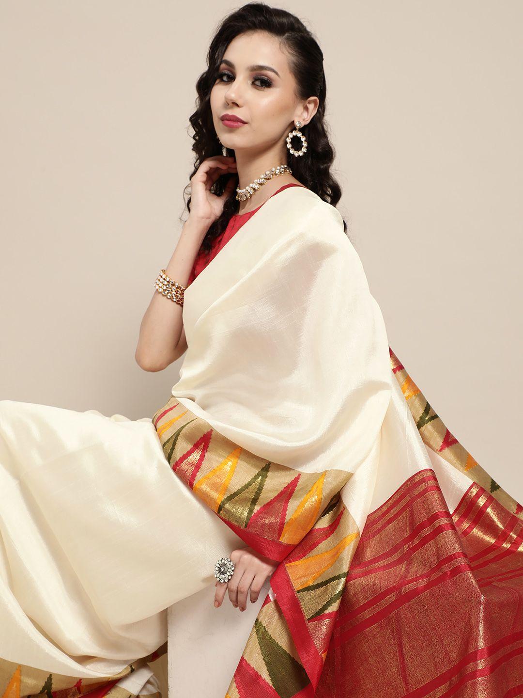 saree mall geometric silk blend saree with printed border