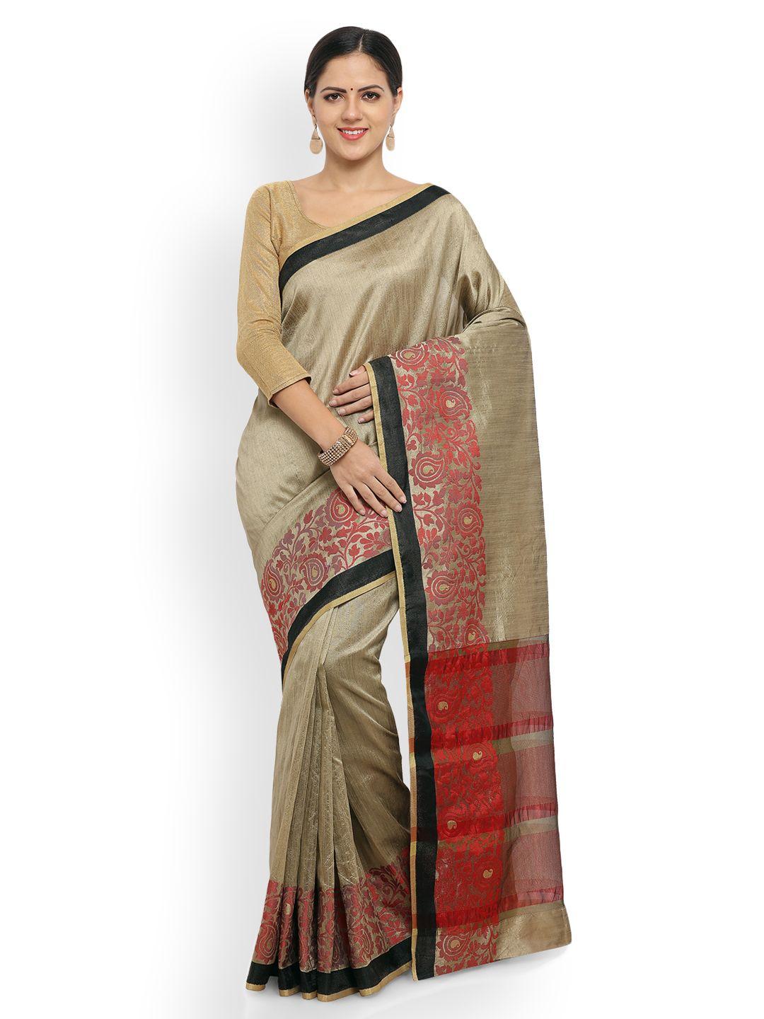 saree mall gold-toned silk blend solid banarasi saree