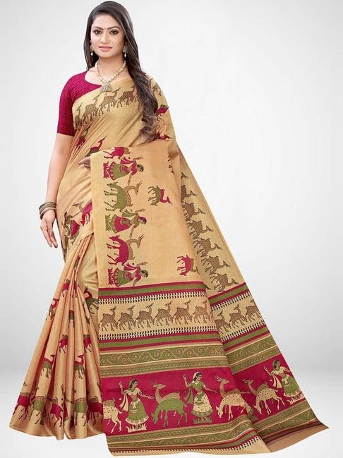 saree mall golden printed saree with unstitched blouse