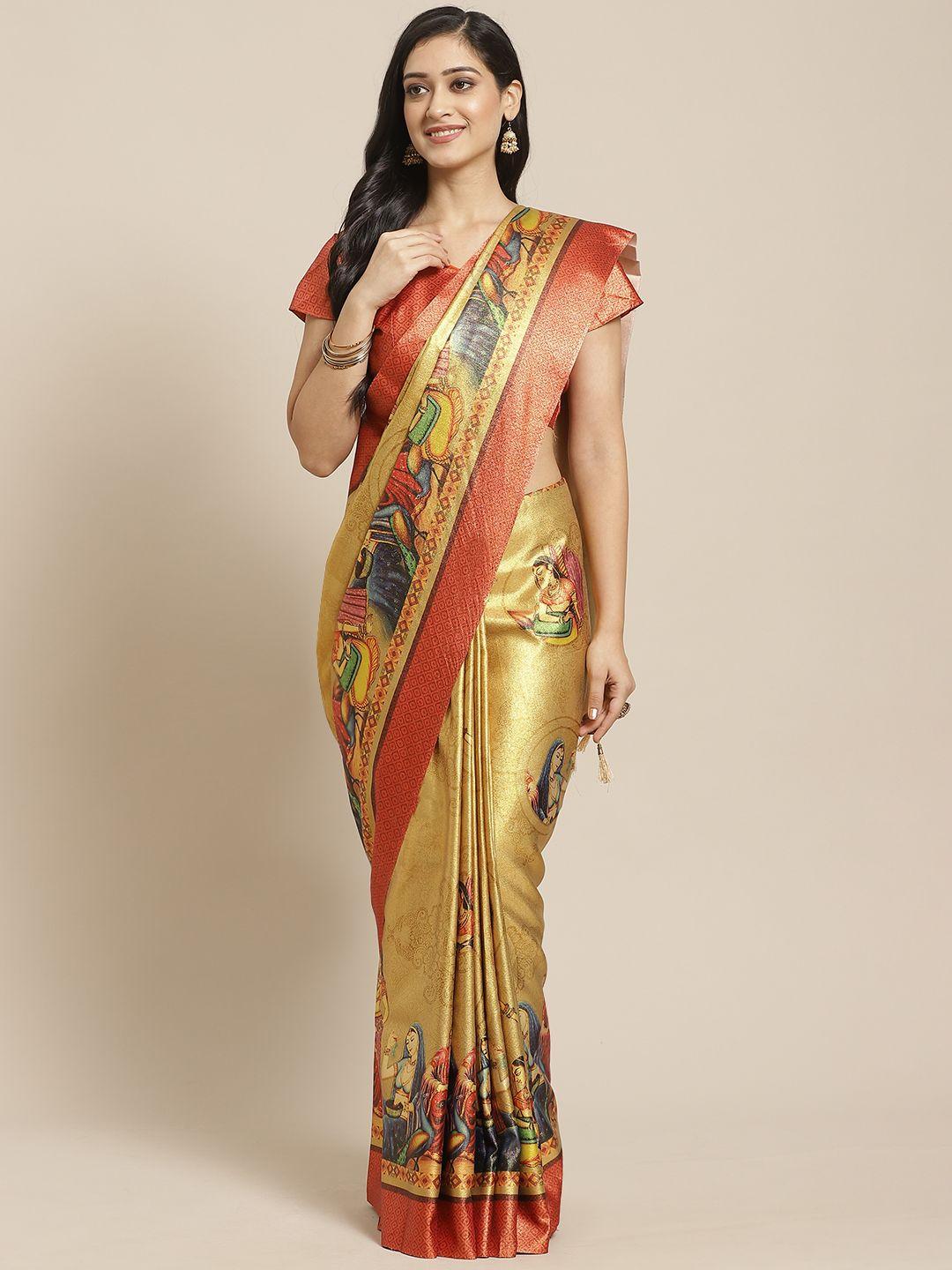 saree mall golden printed saree