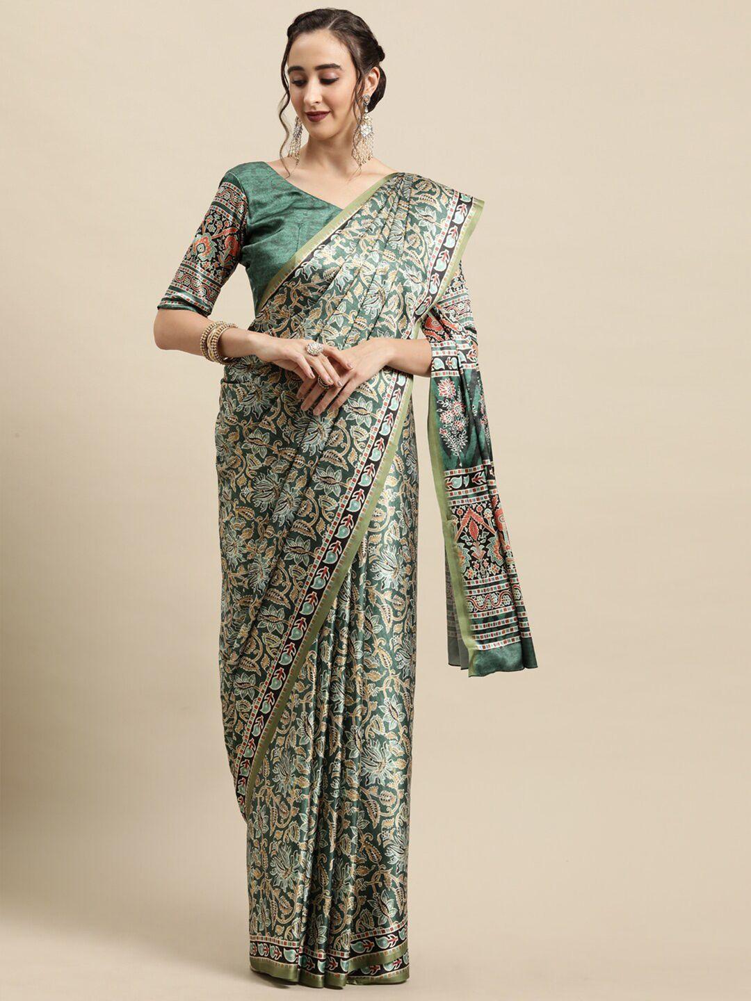 saree mall green & beige ethnic motifs sarees