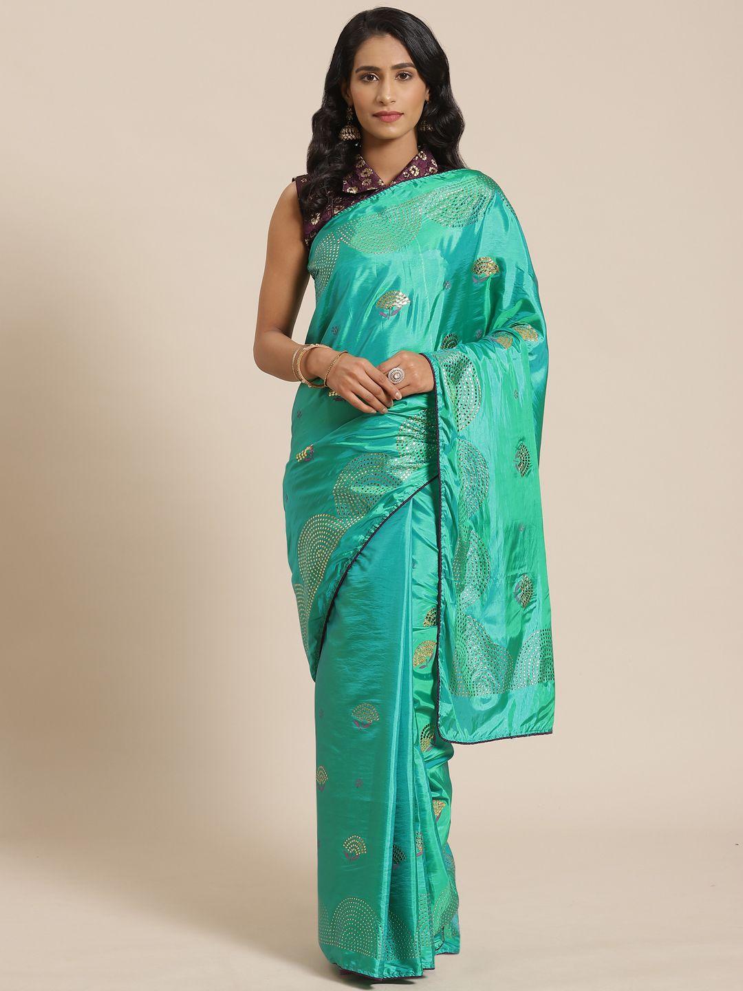 saree mall green & golden embellished saree