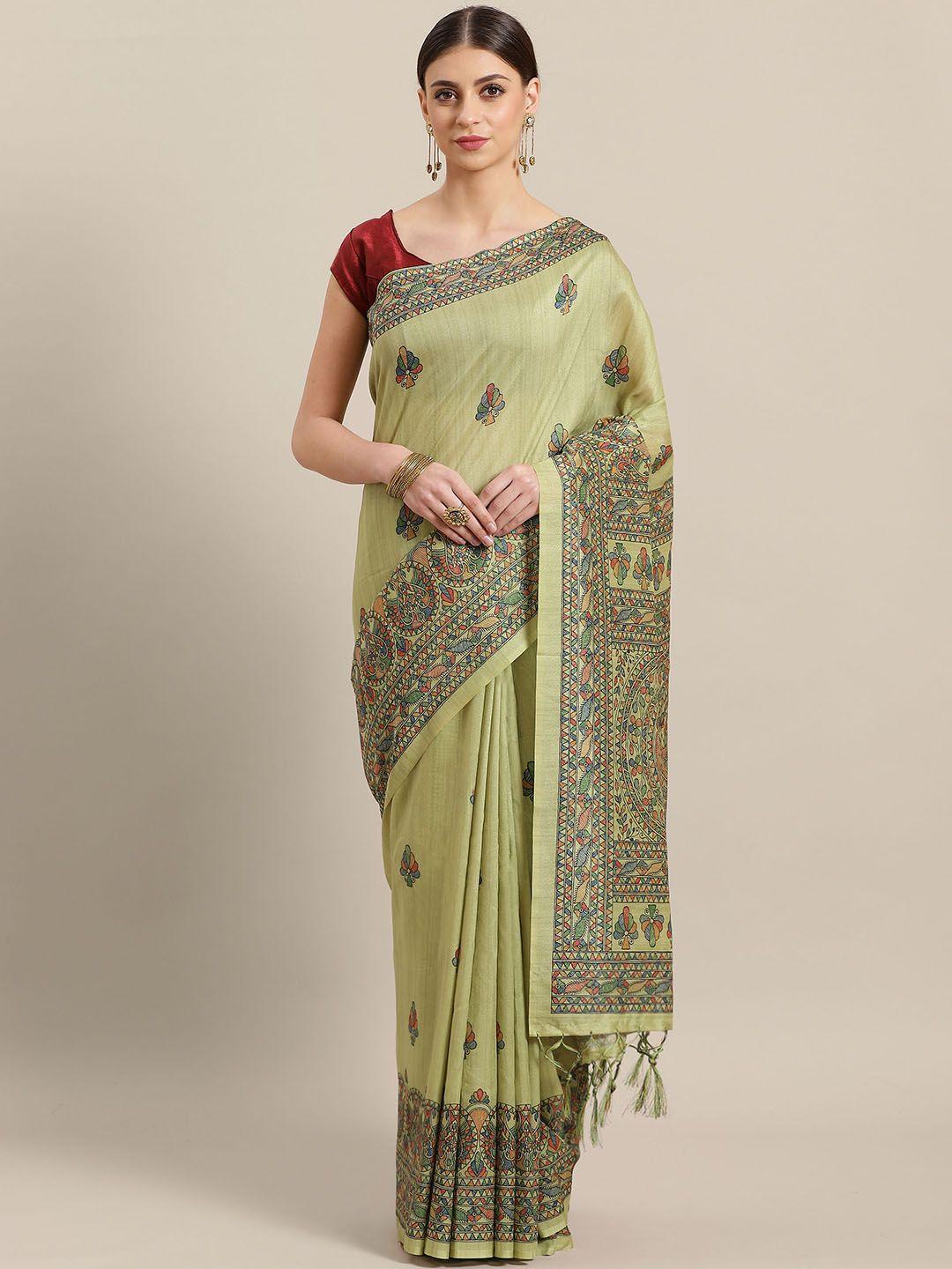 saree mall green & maroon printed saree