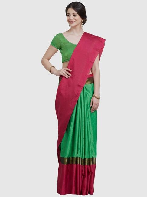 saree mall green & pink saree with unstitched blouse