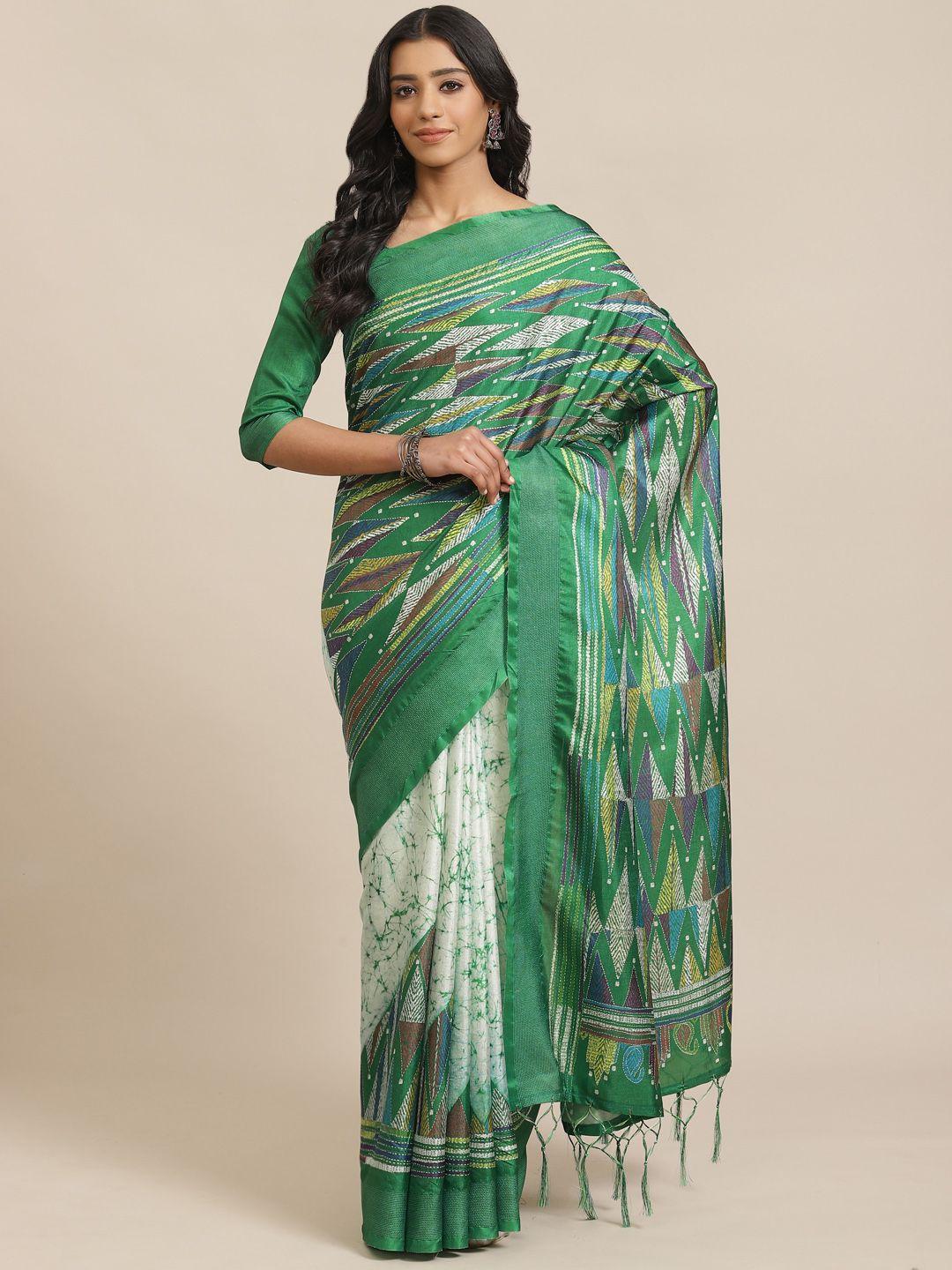 saree mall green & rust orange printed saree